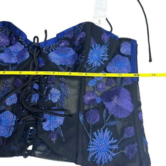 For Love And Lemons NWT Kaylee Embroidered Purple/Black XS Bustier Crop Top